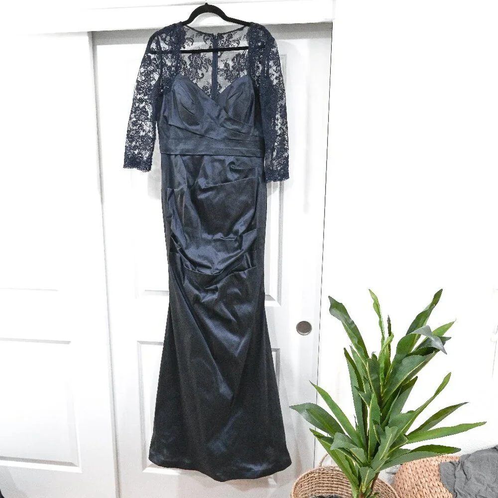 Rickie Freeman For Teri Jon Size 12 Lace Sleeve with Mermaid Style Bottom Gown - Picture 2 of 11